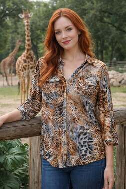 Emily Daniels Mixed Animal Print Metallic Button Down Blouse Size S